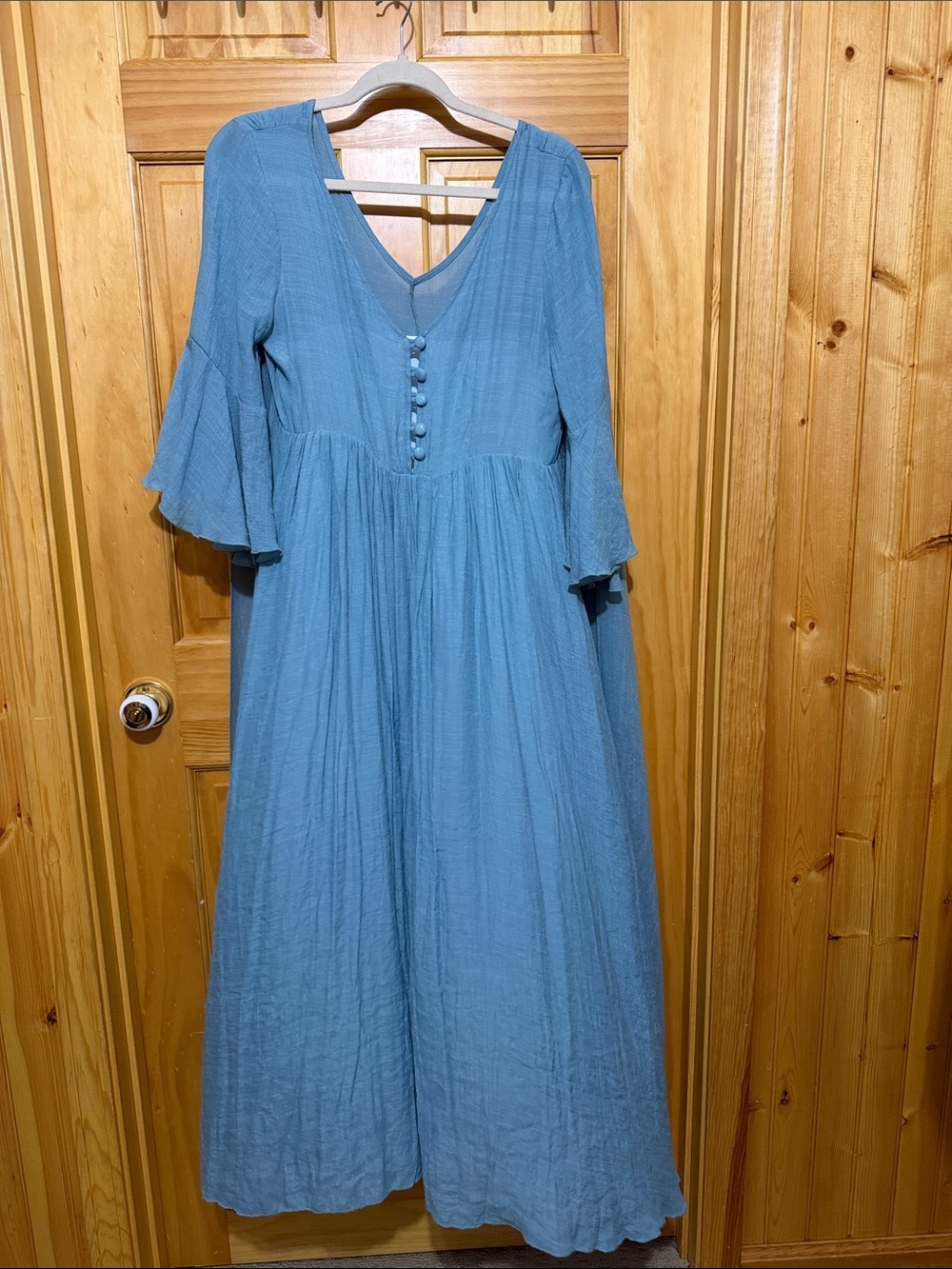 Teal Blue V-Neck Button Front Maxi Dress, NWT. Festival, Boho, Event. Size Large